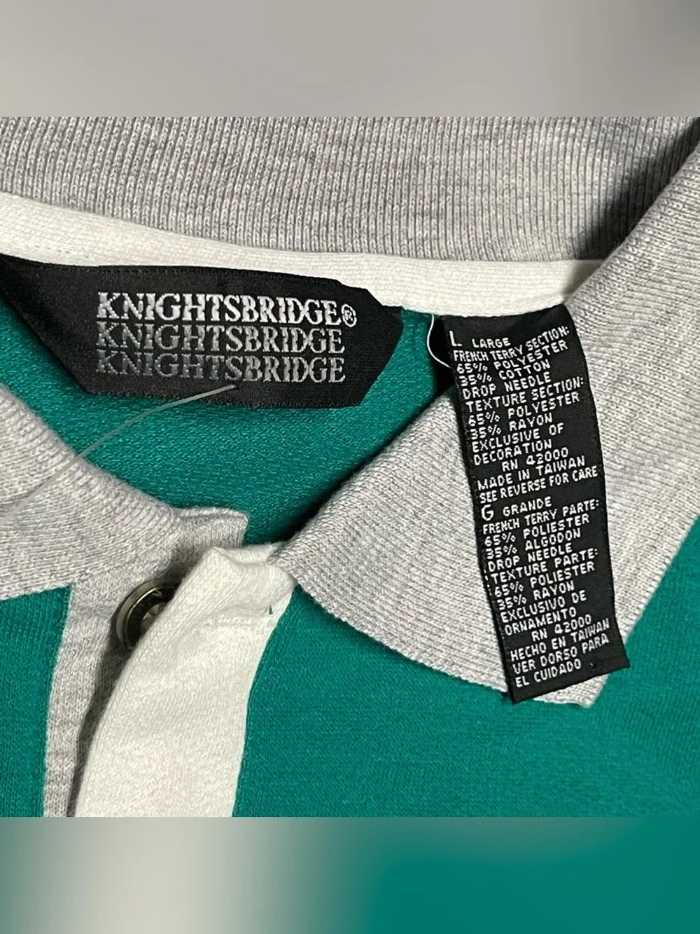 NWT Vintage 90s Knightsbridge Polo Shirt Striped Multi Color 80s Pocket Size L